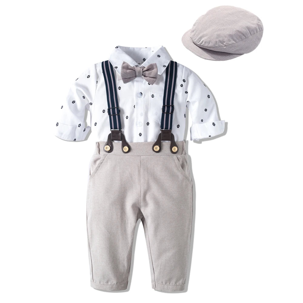 Baby Boy Suits - Romper + Vest + Hat Formal Suit 0- 24 M