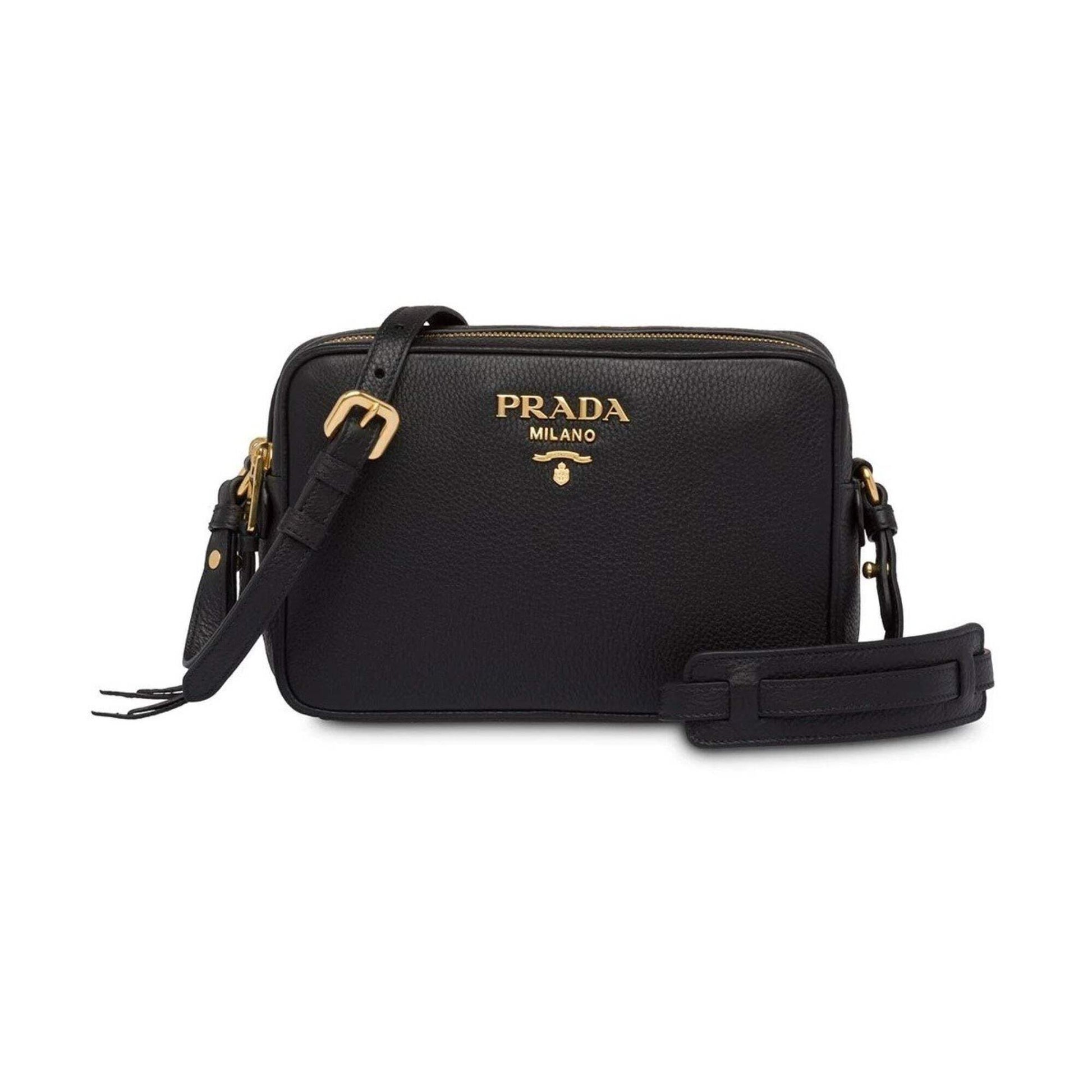 Prada Black Vitello Phenix Leather Double Zip Cross Body Bag 1BH079
