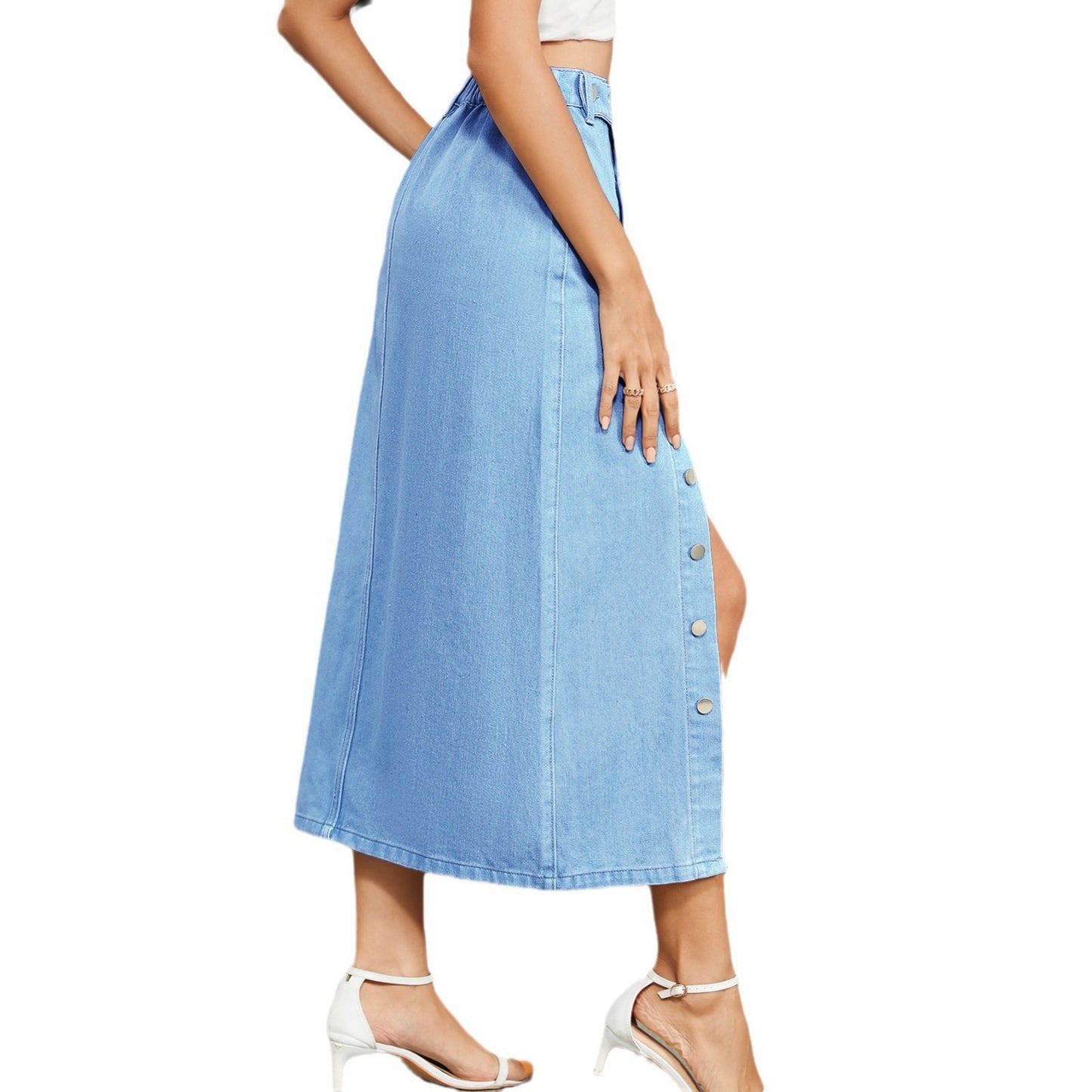 Semi Elastic Denim Casual Skirt