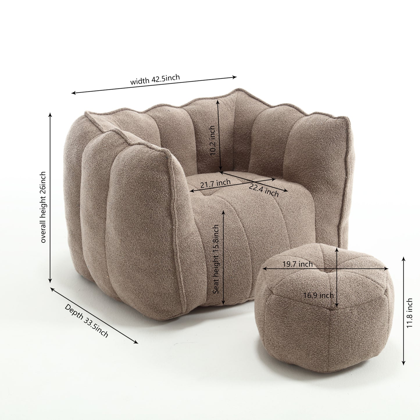 Soft Bean Bag Chair with Footstool - Coffee
