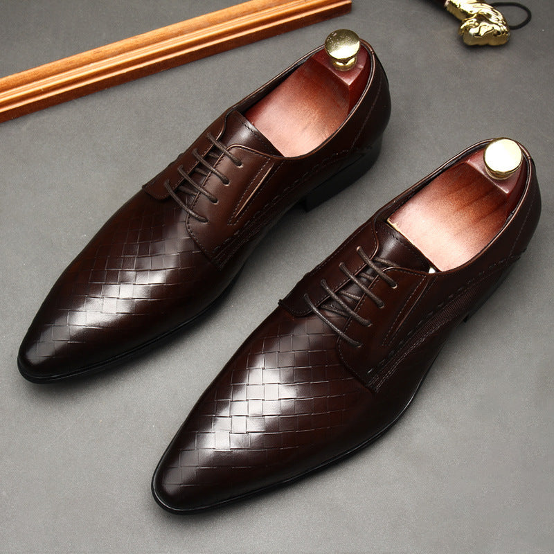 Embossed Stone Pattern Laced Leather Dress Shoes