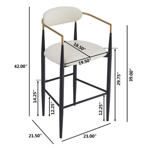 Counter Height Upholstered Bar Stools With Back Barstools Set Of 2 - Beige Faux PU Leather