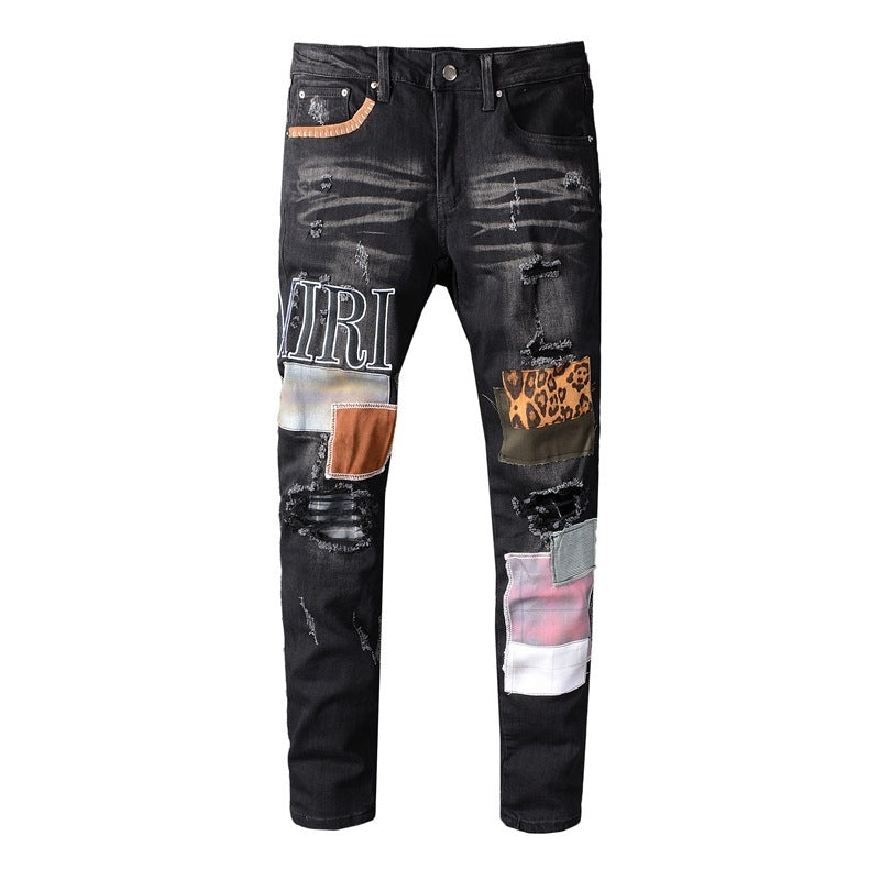 High Street Patch Embroidered Stretch Slim Jeans