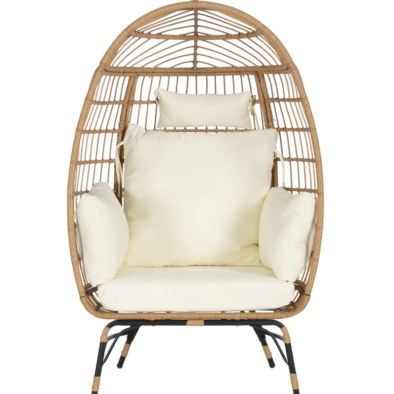 Indoor And Outdoor Willow Rattan Oversized Egg Chair with Footstool And Thick Cushion