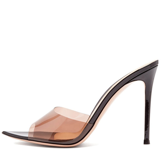 Black Pointed Fish Beak Transparent Slim High Heels