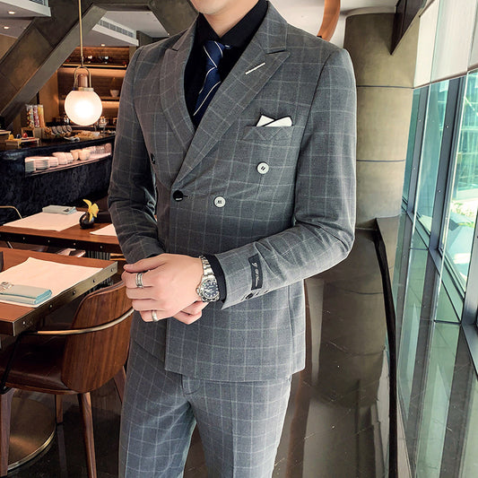 Plaid Three-Piece Slim-Fit Suit