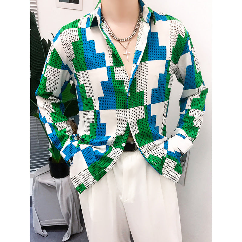 Printed Contrast Design Button Down