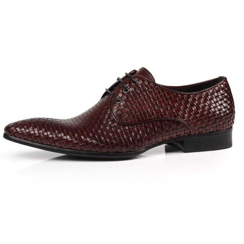 Leather Woven Breathable Pointed Toe Dress Shoes