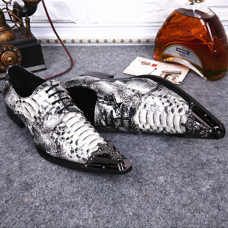 Genuine Leather Metal Tip Snake Pattern Dress Shoes