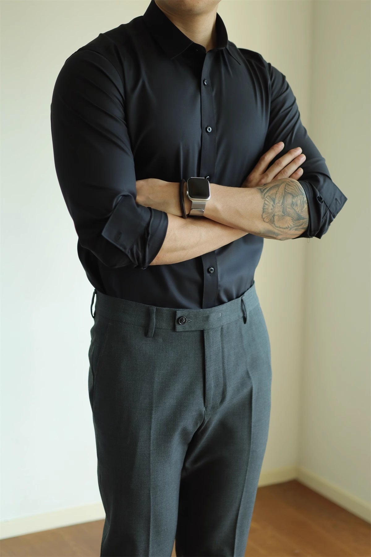 Slim Fit Elastic Straight Commuter Trousers