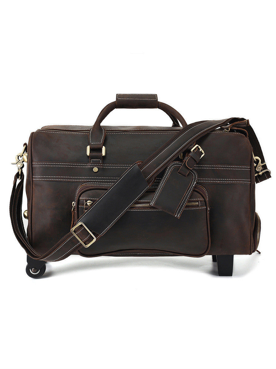 Leather Retro Portable Wheeled Travel Bag