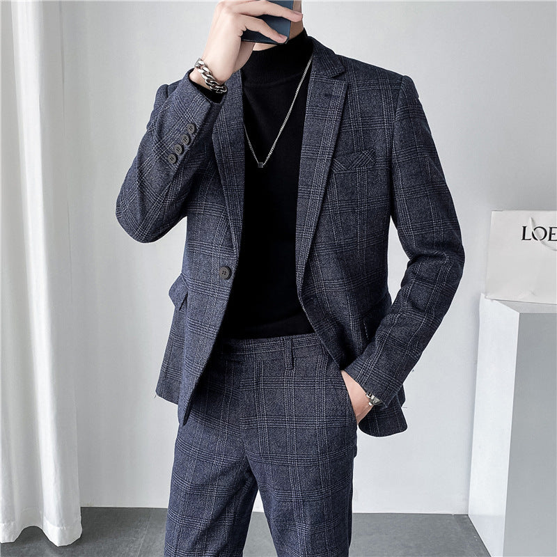 Plaid Business Slim Fit Two-Piece Suit
