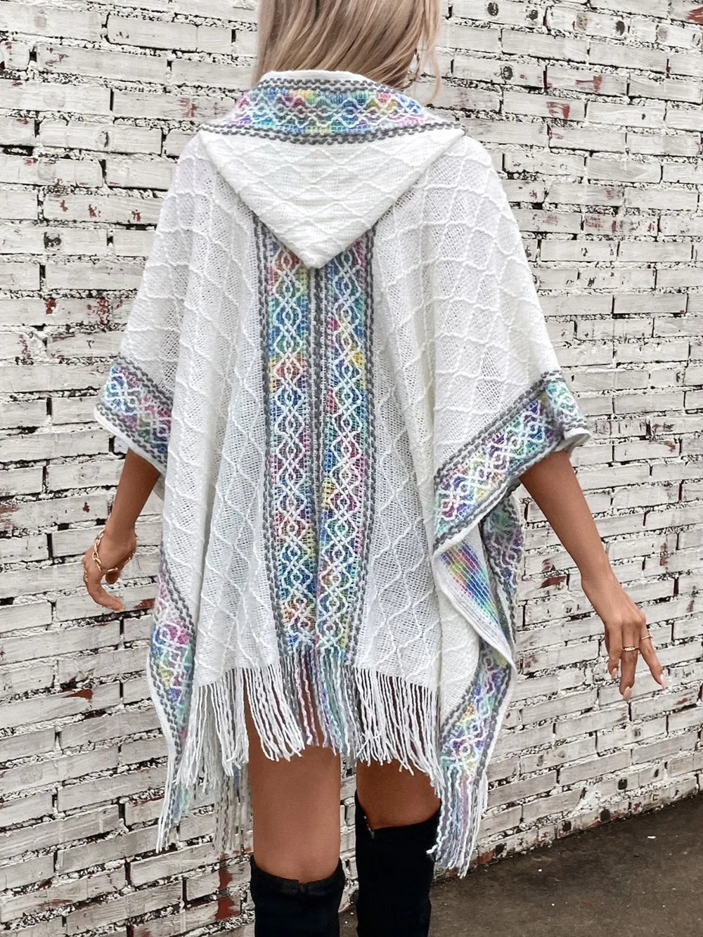 Hooded Tassel Cloak Sweater Shawl