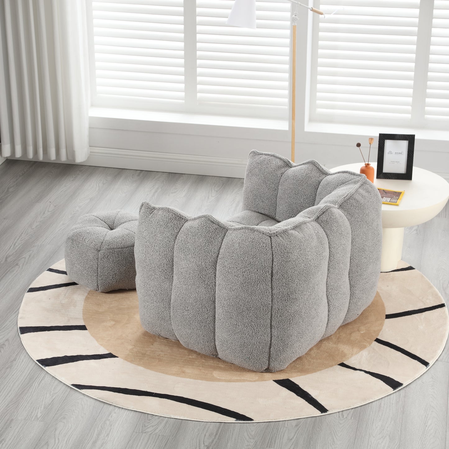 Soft Bean Bag Chair with Footstool - Grey