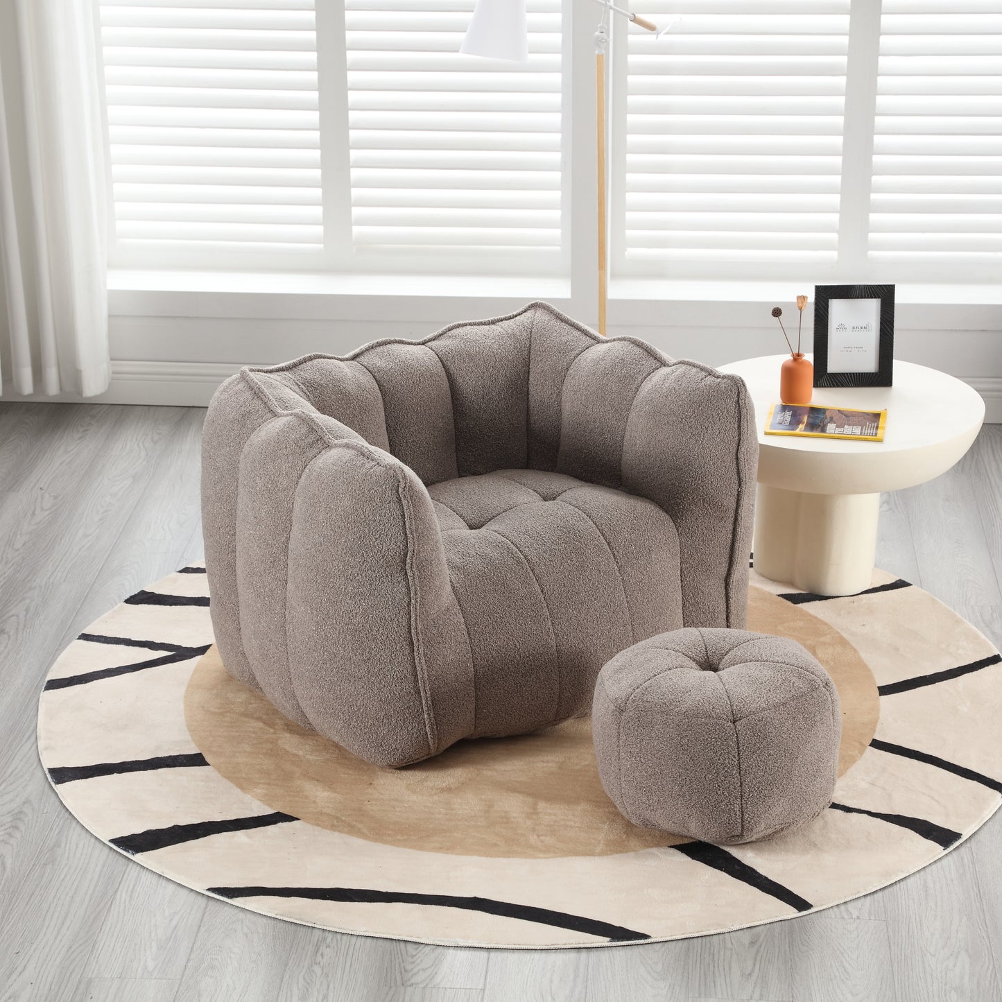 Soft Bean Bag Chair with Footstool - Coffee