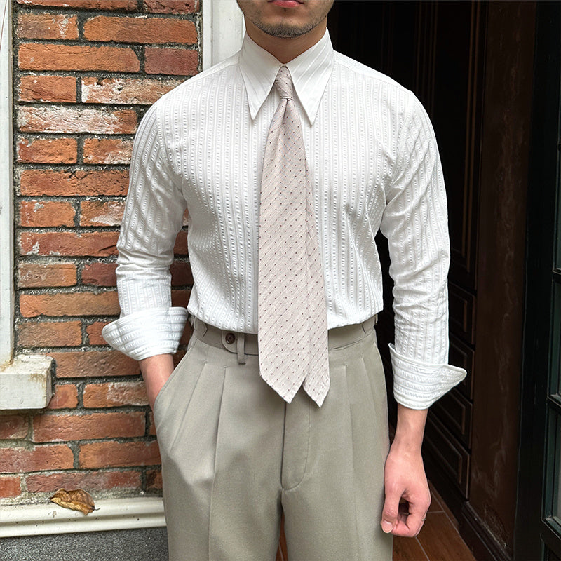 Solid Color Seersucker Long Sleeve Button Down