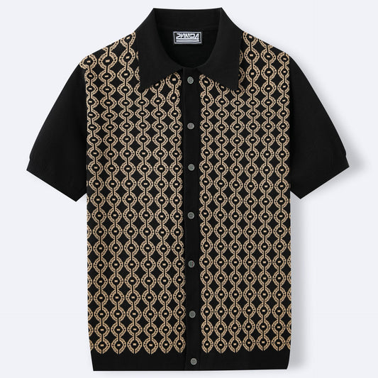Tencel Short-Sleeved Lapel Jacquard Cardigan