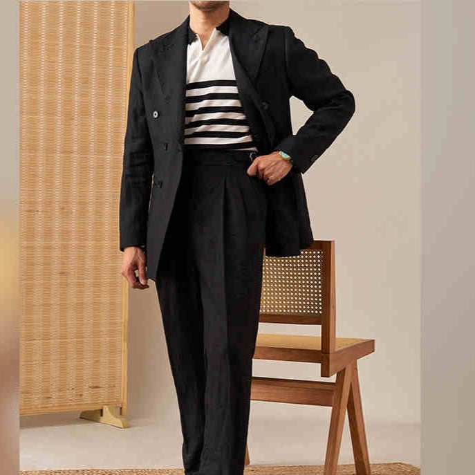 Italian Buckle Double Pleated Straight Trousers