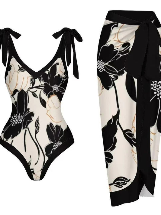 Shoulder Tie One-Piece Gauze Swimsuit Set