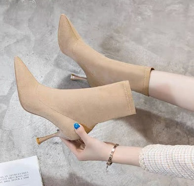 Solid Color Suede Pointed Toe Boot
