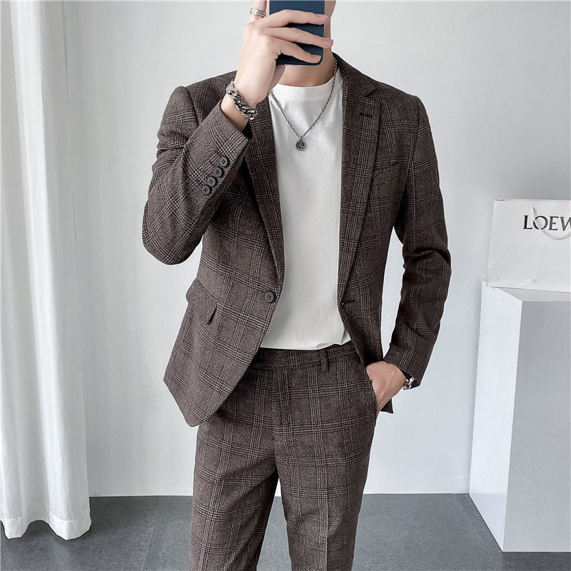 Plaid Business Slim Fit Two-Piece Suit