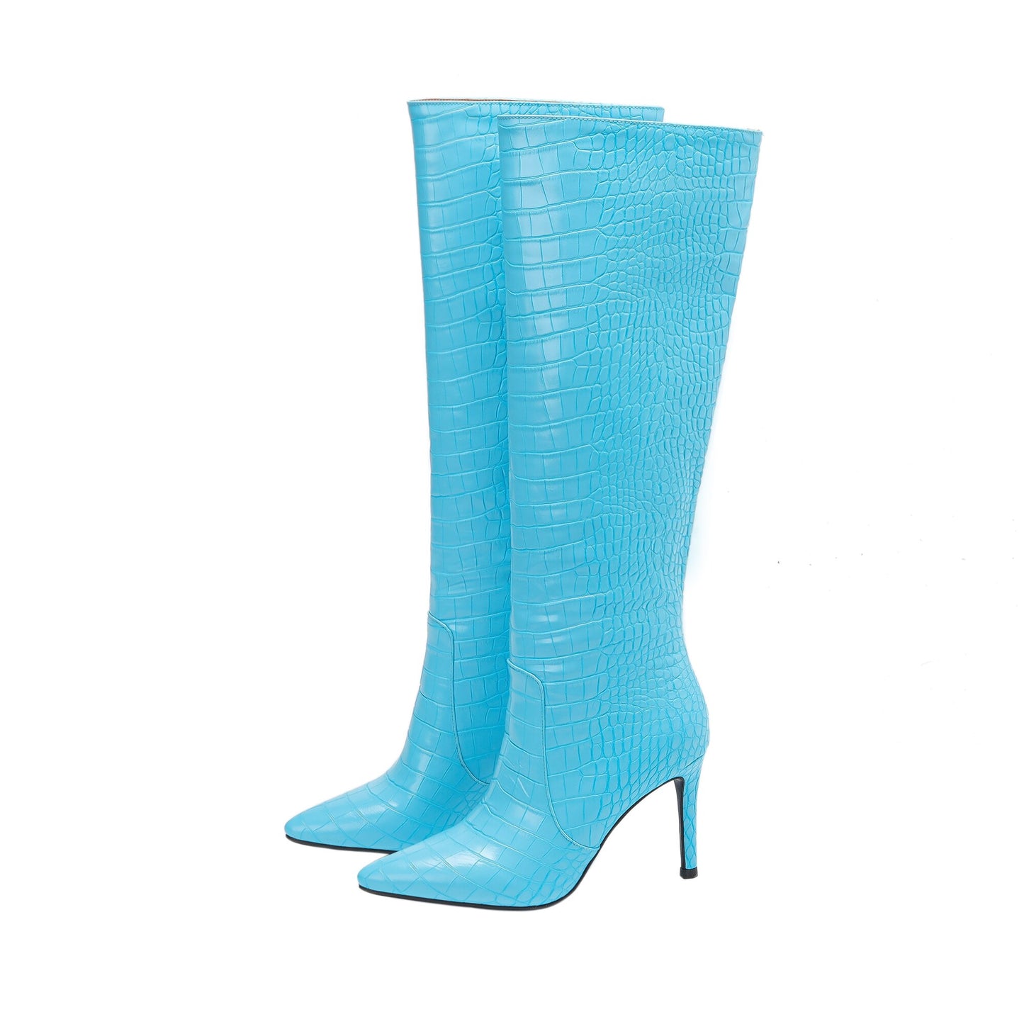 Pointed Toe Crocodile Pattern Knee High Boots
