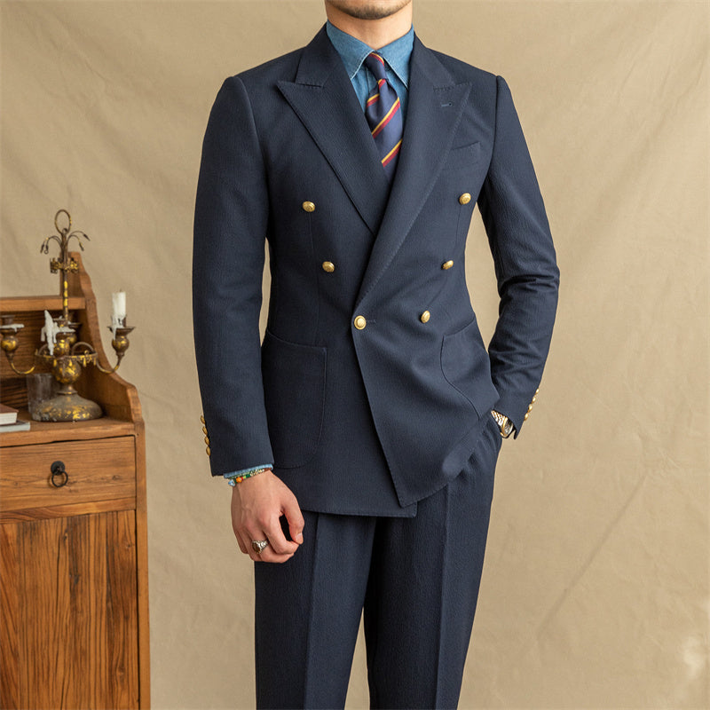 Seersucker Half-lined  Double-Breasted Suit