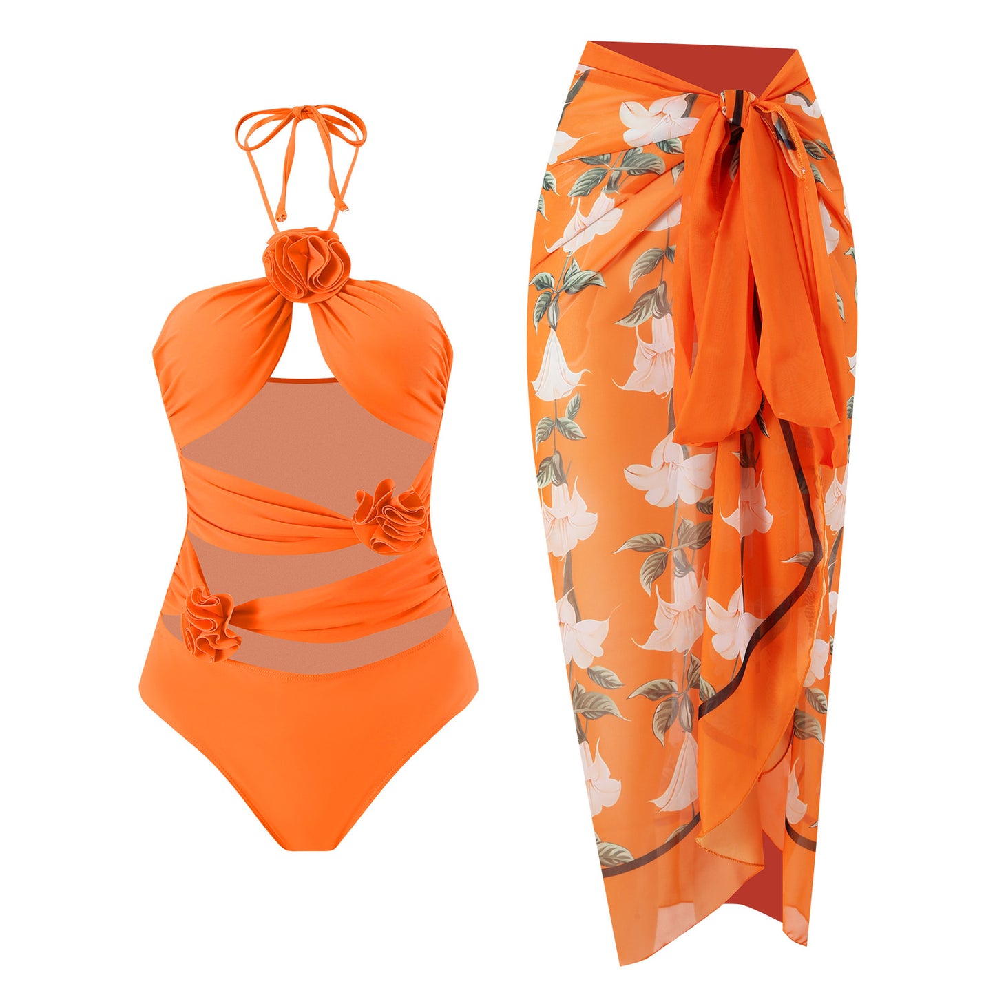 See Thru Conservative Belly Cover Slim Swimsuit Set