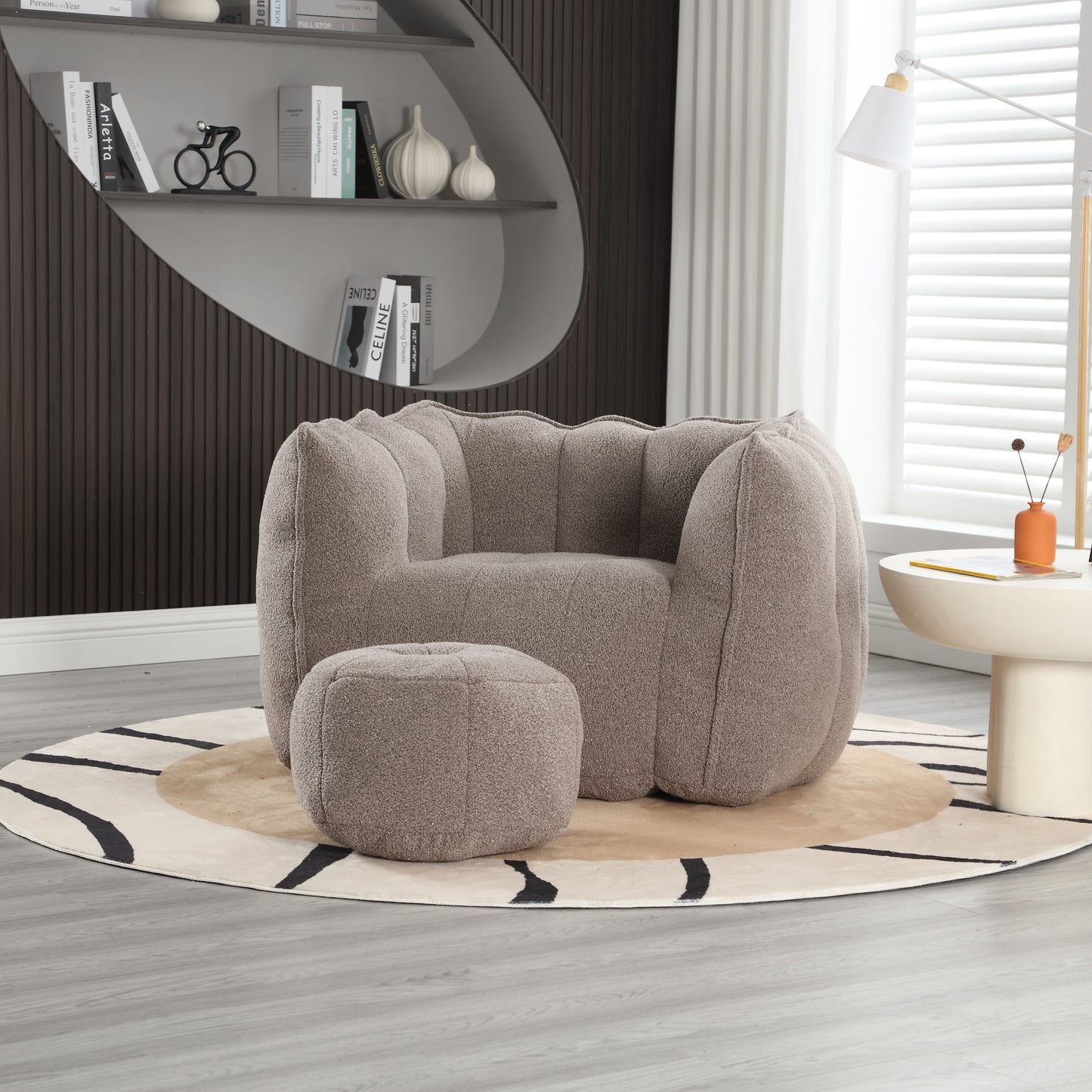 Soft Bean Bag Chair with Footstool - Coffee
