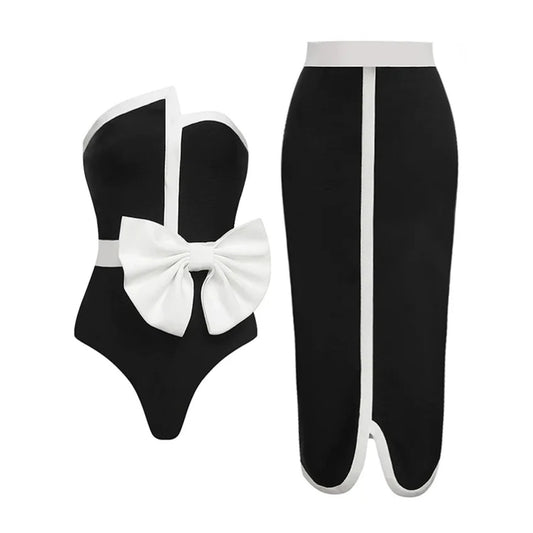 Large Bow One Piece Bathing Suit Set