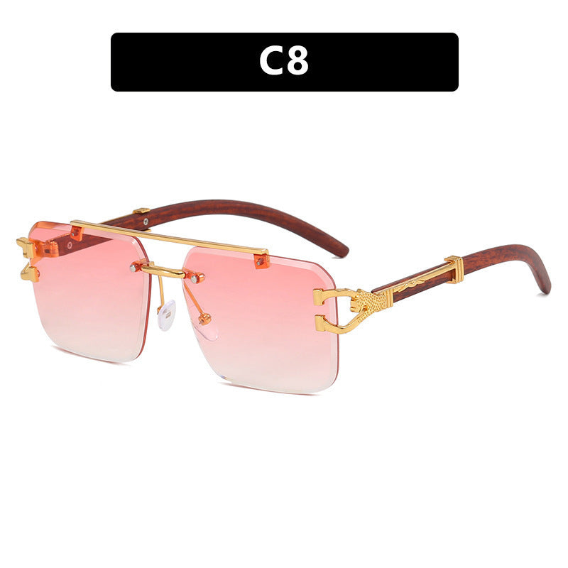 Double Beam Frameless Trimming Square Sunglasses