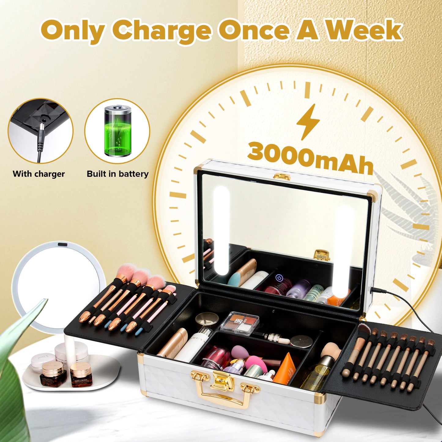 Portable Travel Makeup Case with LED Mirror