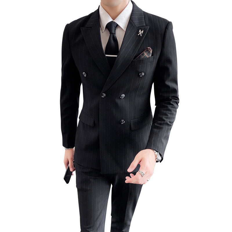 Pinstriped Slim Fit Double Breasted Three-Piece Suit