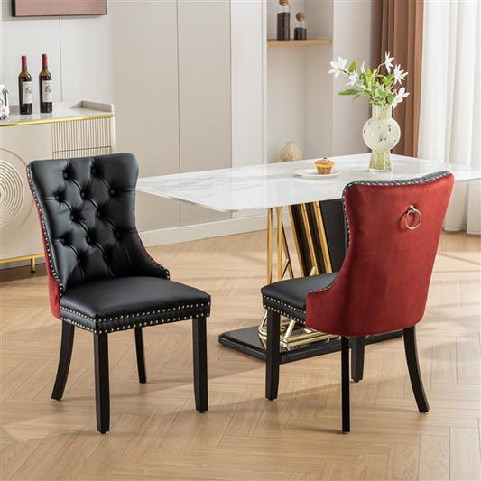 Modern High-End Tufted Solid Wood Contemporary PU & Velvet Upholstered Dining Chair-2 Piece Set