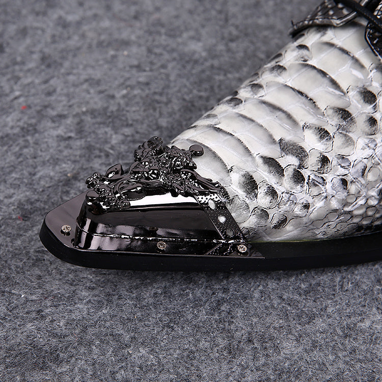 Genuine Leather Metal Tip Snake Pattern Dress Shoes