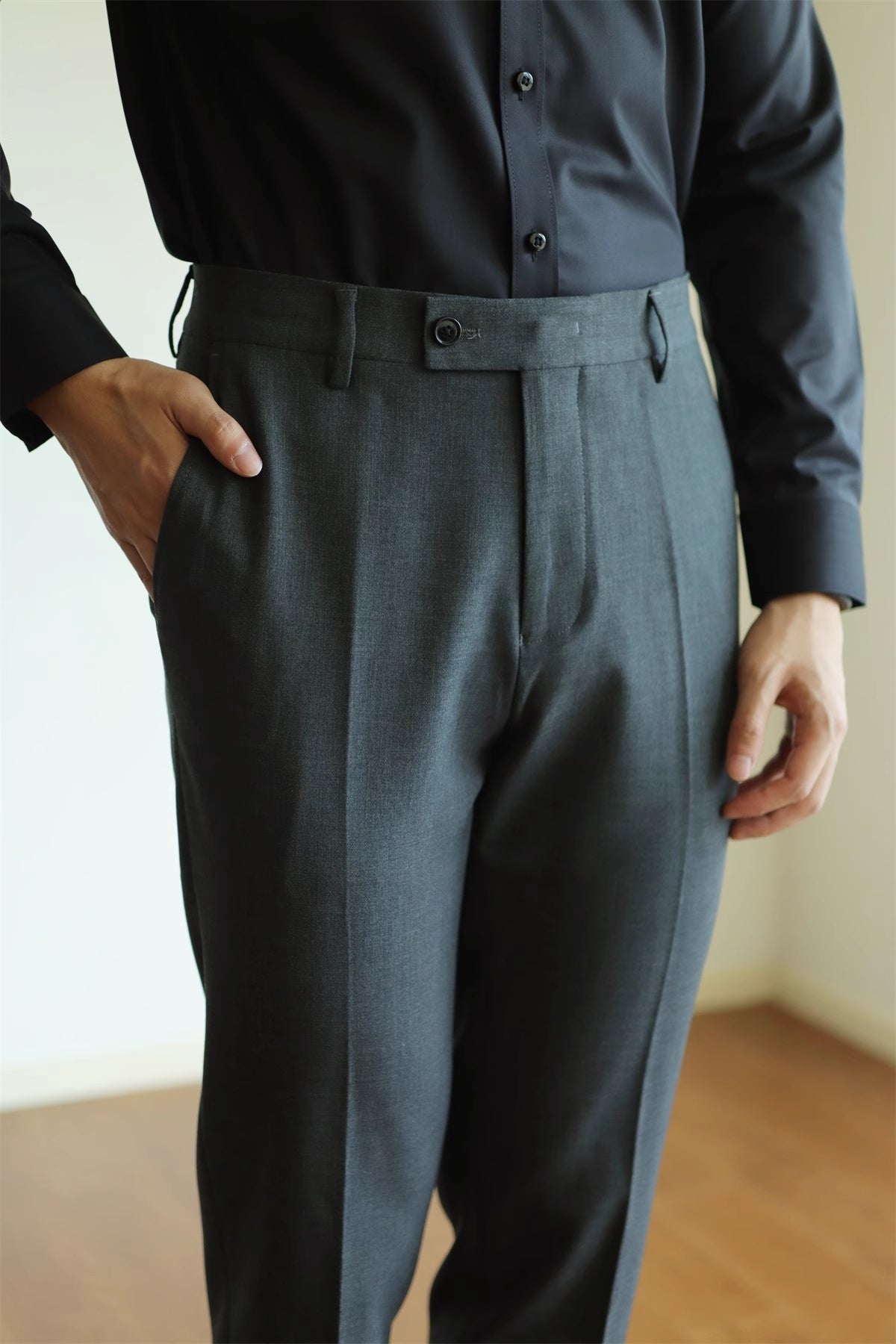 Slim Fit Elastic Straight Commuter Trousers