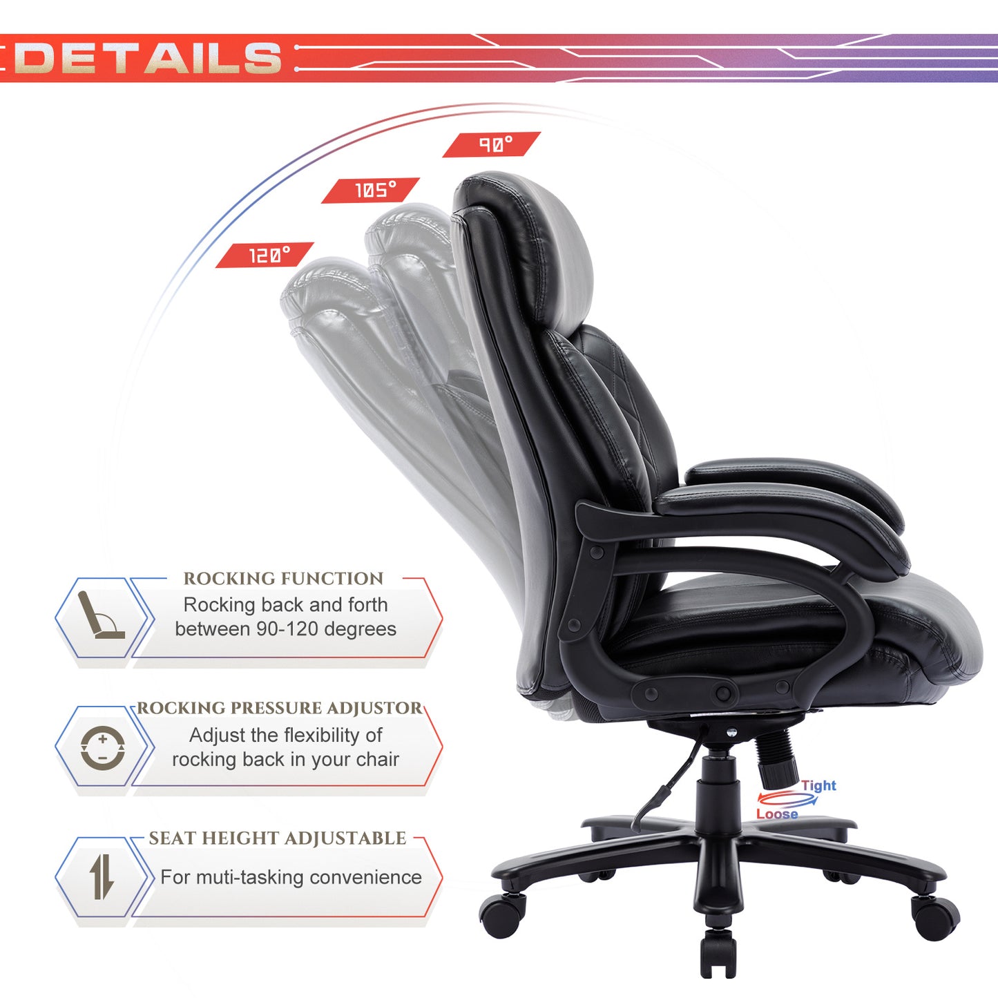 Tall Office Chair - 400lbs Heavy-duty Administrative Desk Chair