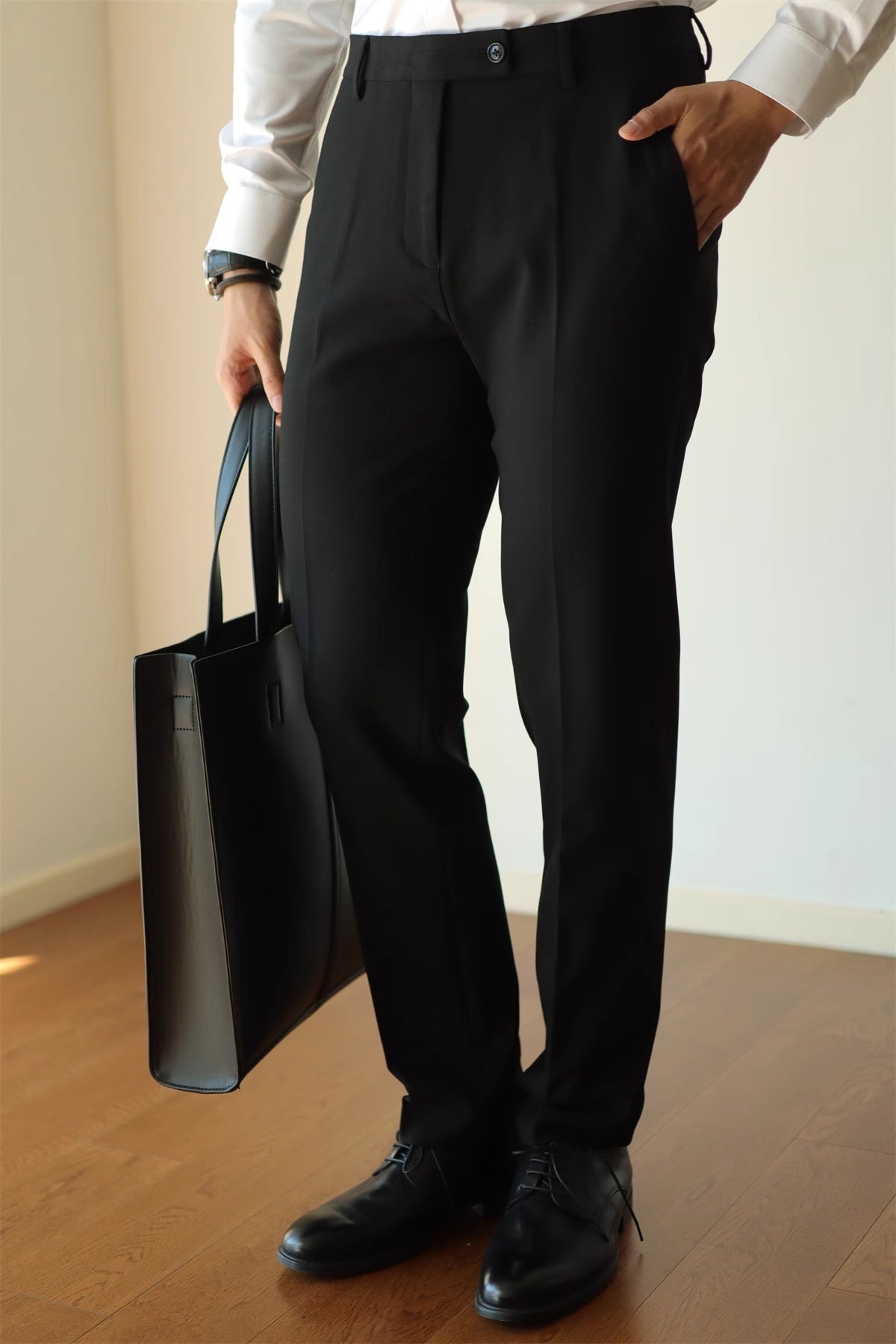Slim Fit Elastic Straight Commuter Trousers