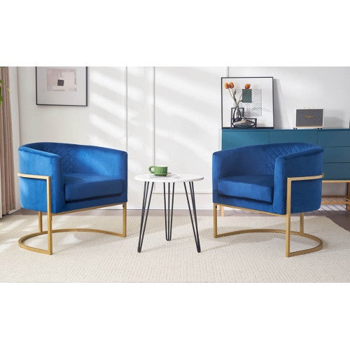 Velvet Gold Metal Bracket Lounge Chair With Curved Backrest