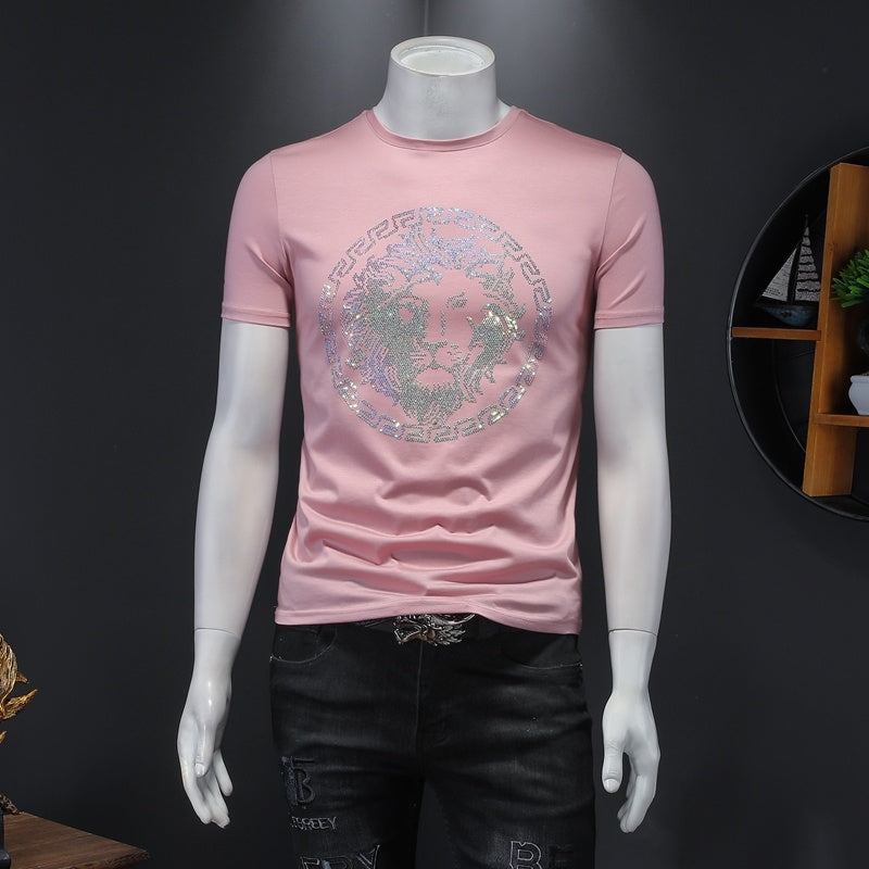 Slim Fit Rhinestone Lion Tee