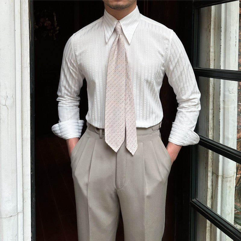 Solid Color Seersucker Long Sleeve Button Down