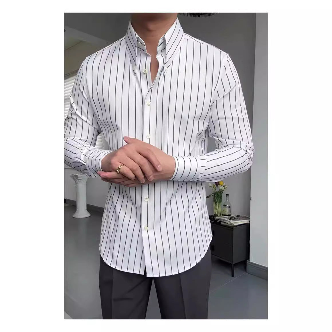 Business Long Sleeve Striped Button Down