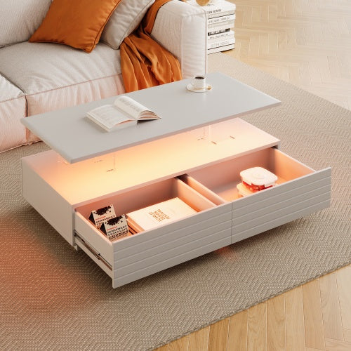 Rectangular LED Lights Coffee Table with 2 Drawers