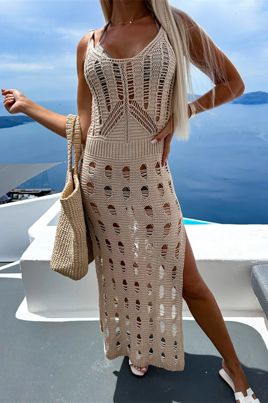 Openwork Slit Scoop Neck Bikini Cover Up
