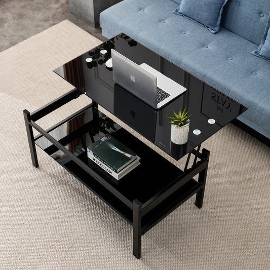 Glass Lift Top Coffee Table - 2-Layer Tempered Glass