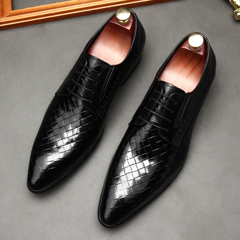 Embossed Stone Pattern Laced Leather Dress Shoes