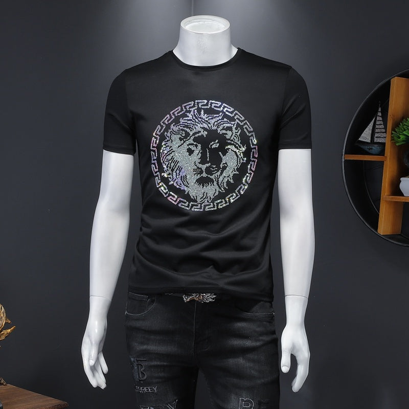 Slim Fit Rhinestone Lion Tee