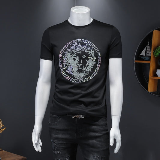 Slim Fit Rhinestone Lion Tee