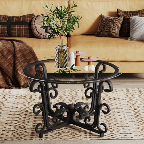 Tempered Glass Surface Coffee Table 3 Piece  Set - Rustic Black