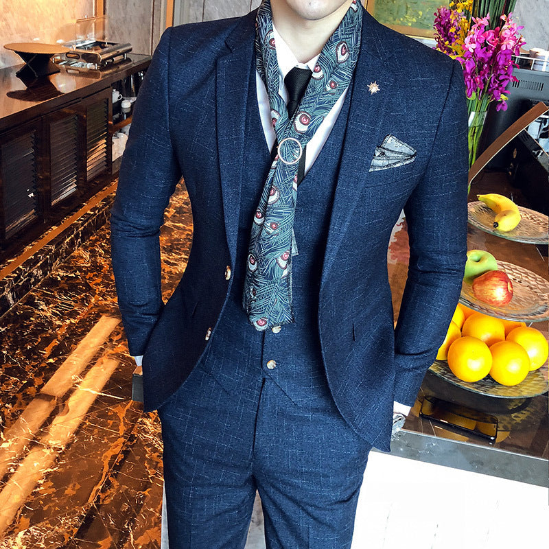 Interlining Slim-fit Single Breasted Three-Piece Suit